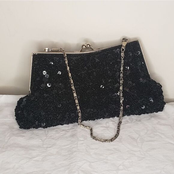 Black Beaded Evening Clutch Purse - Picture 1 of 11